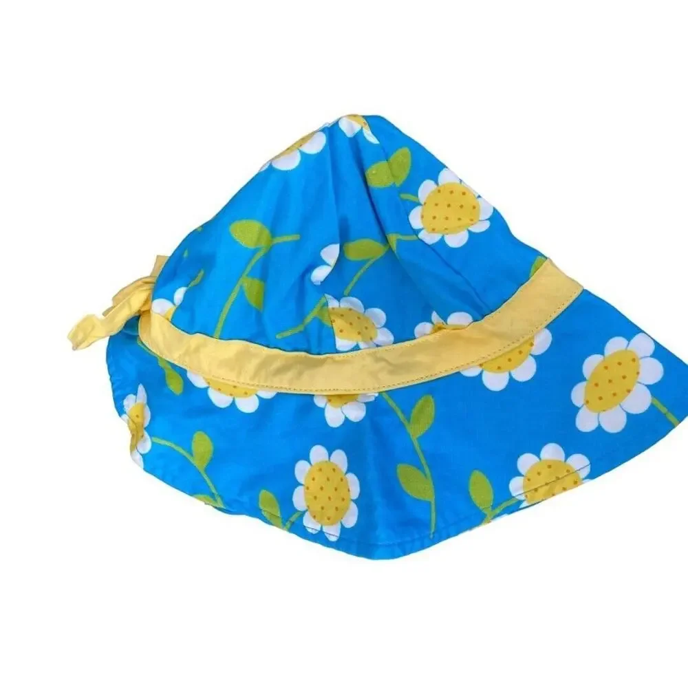 18-24 Mos Gymboree Sun Hat Blue Daisy Hook and Loop Strap